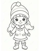 invierno y Navidad colorante página para niños niña con sombrero foto