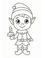 winter and christmas coloring page for kids elf in hat photo