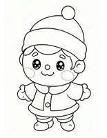 winter and christmas coloring page for kids elf in hat photo