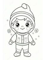 winter and christmas coloring page for kids elf in hat photo