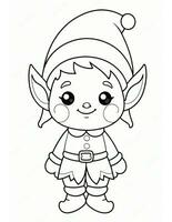 winter and christmas coloring page for kids elf in hat photo