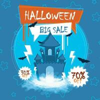 Halloween big sale background with spooky house Vector