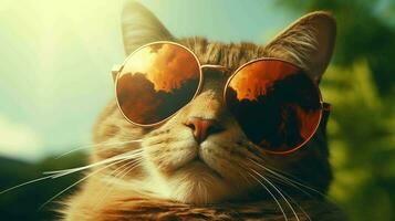 Stylish cat donning sunglasses, exuding coolness in the sun photo