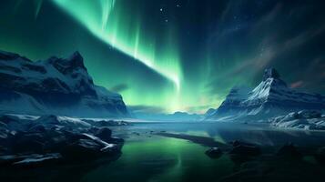 Captivating wide angle shot of the enchanting aurora borealis illuminating the night sky photo