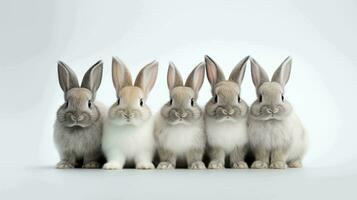 Five adorable rabbits in a minimalist setting photo