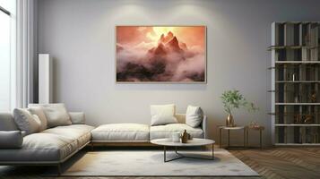 A Beautiful Canvas Frame 3D Mockup in Modern Living Room photo