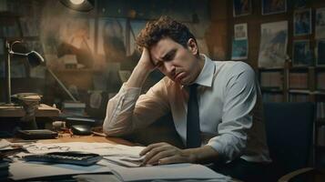 Everyday Office Pressure A Stressed Employee at Work. Relatable Image for Work and Corporate Life photo