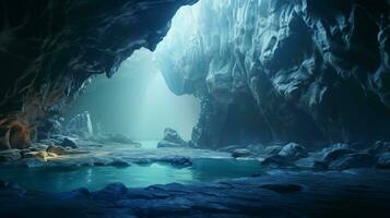 The enchanting depths of a wide angle, amazing cave, a subterranean wonder captured in vivid realism photo