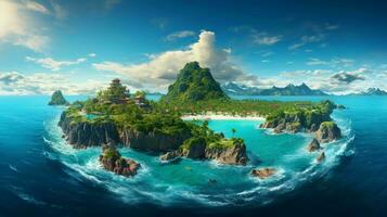 A breathtaking wide angle view of a mesmerizingly beautiful island paradise photo