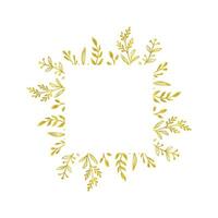 Gold floral square border. Vector golden floral leaf wreath border. Wedding square frame design. Hand drawn rustic flourish elegant rectangle frame. Vector illustration