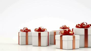 Elegant white gifts with festive red ribbons. The perfect presents for any occasion photo