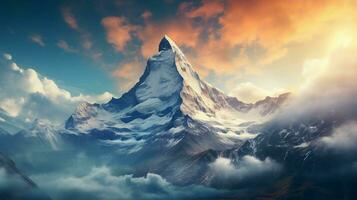 Captivating wide angle view of a magical, beautiful mountain photo