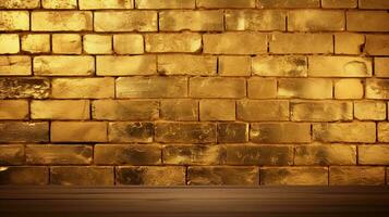 Golden brick wall with ample copy space, elegant and luxurious backdrop photo