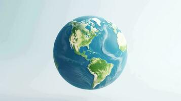 Realistic 3D Earth Render. A detailed globe on a clean white backdrop photo