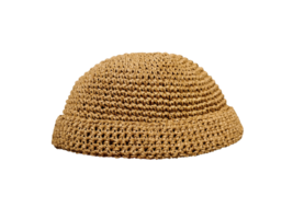 Docker knitted dark yellow hat isolated on white background. fashionable rapper hat. PNG transparent