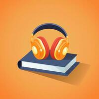 earphone with book flat logo on background photo