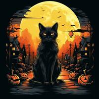 black cat on halloween illustration background photo