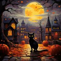 black cat on halloween background photo