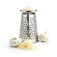 Garlic and grater isolated on white background AI Generative photo