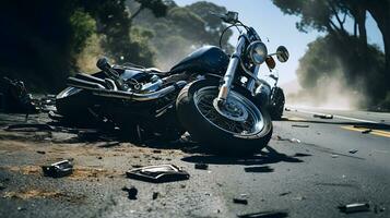 Motorcycle accident on the road. Motorcycle collision on the road AI Generative photo