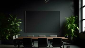 Interior of modern meeting room with black board mockup AI Generative photo