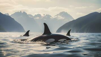 orca asesino ballena en el Pacífico Oceano ai generativo foto