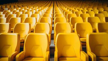 Empty yellow seats in the stadium background AI Generative photo