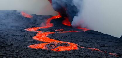 volcánico erupción lava material rojo lava caliente magma foto