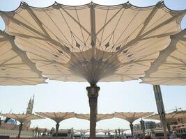 Nabawi mosque, the Prophet's mosque, outdoor umbrella in Madinah photo