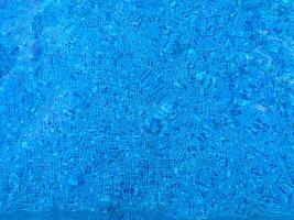Surface of blue Swimming pool bottom caustics ripple and flow with waves background. Bright blue ripped water in swimming pool, Summer background. Texture of water surface. Top view. photo