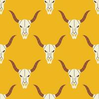 Vector western seamless pattern with cow skull. Buffalo skull on yellow background. Wild west concept.