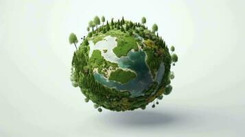 Detailed 3D Earth Render. Green Concept on a Clean White Canvas photo