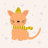 adorable gato vistiendo sombrero y bufanda en invierno vector