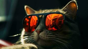 Stylish cat donning sunglasses, exuding coolness in the sun photo