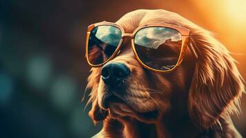 A dog sporting stylish sunglasses in a playful and cool pose photo