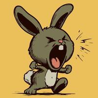 Vector of a small angry bunny screaming with his mouth open. Cute rabbit cartoon character being upset