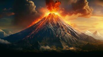 cautivador amplio ángulo ver de un majestuoso montaña volcán, un natural preguntarse foto