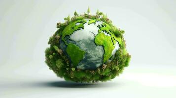 Detailed 3D Earth Render. Green Concept on a Clean White Canvas photo