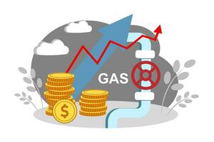 creciente gas precios. inflación. gas crisis. monedas dólar. calefacción estación. vector