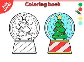 nieve vaso pelota con Navidad árbol. página de colorante libro para niños con dibujos animados nieve globo. color contorno fotografía. actividad para niños. vector negro y blanco ilustración de el fiesta decoración