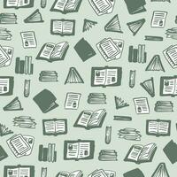 Hand drawn seamless vector pattern with open books, book spines and handwritten pages.