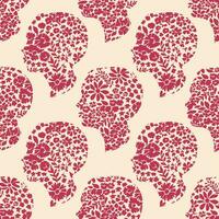 Viva Magenta Profile of a woman made of flowers seamless pattern. Color of the year 2023. vector