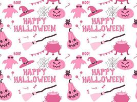 Pink Halloween pattern for party. Cartoon seamless pattern Vector illustration
