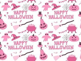 Pink Halloween pattern for party. Cartoon seamless pattern Vector illustration