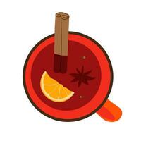 Mulled wine in cup top view. Festive vector illustration. Cartoon flat style top view