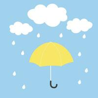 Opened umbrella in the rain and Cloud. Cartoon style vector illustration