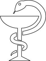 Caduceus Medical snake icon in line. isolated on transparent background. symbol Medical goblet design and Snake Square Black Reptiles Silhouettes. Abstract sign snake. Vector for apps and website