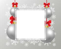 Winter holiday background with Christmas balls and snowflakes. Empty blank design. Greeting card concept. vector