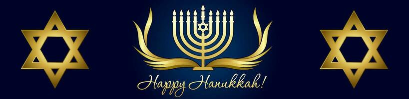 Happy Hanukkah horizontal banner vector