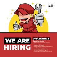 nosotros son contratación trabajo vacante para mecánico con personaje participación un llave inglesa ilustración vector